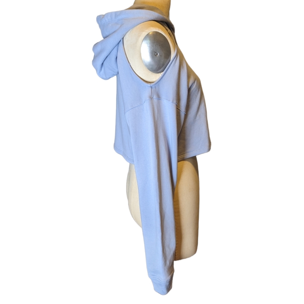 Peyton Valley Cropped Sweatshirt Hoodie W Cutout Shoulder, Blue, Women's Small - Picture 4 of 7